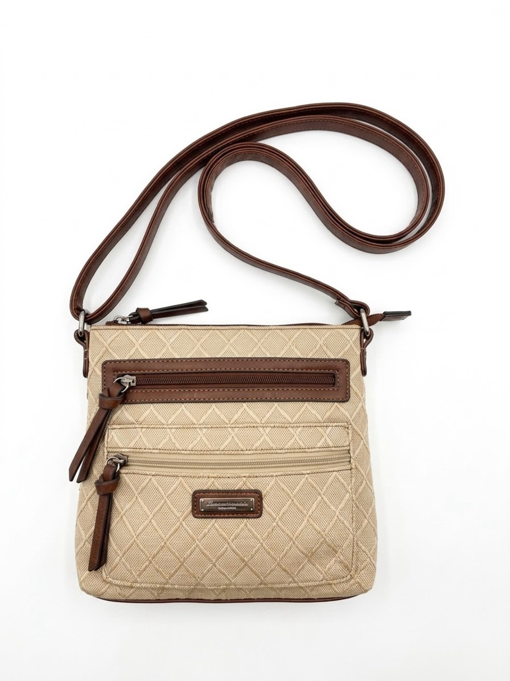 Vintage Etienne Aigner Woven Crossbody Purse - Beige & Brown Leather